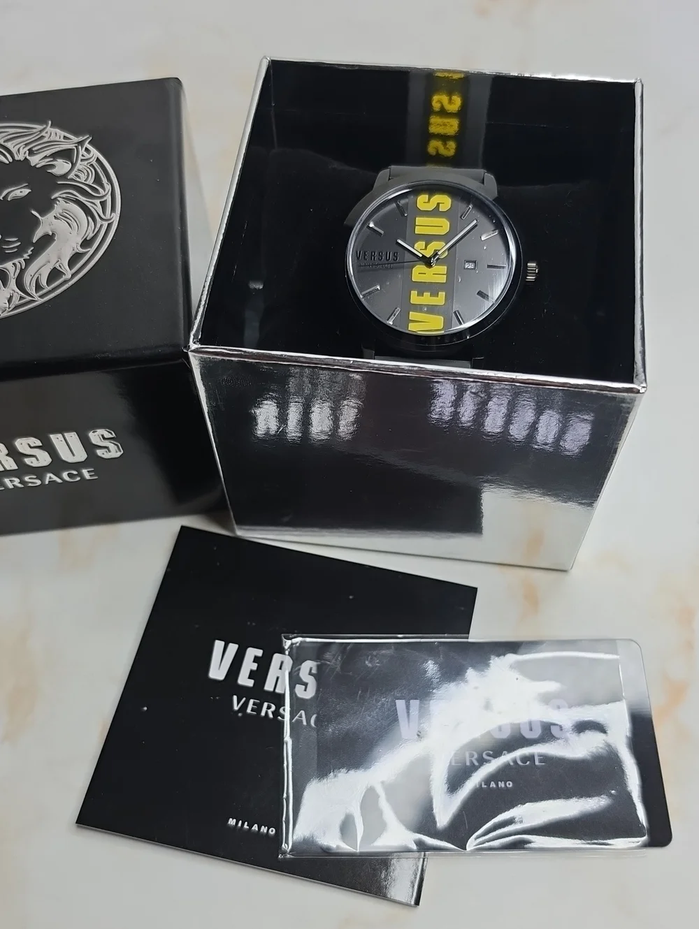 Versace versus barbes watch yellow and grey rubber with metal  New In Box